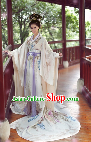 Top Chinese Ancient Princess Garment Theater and Reenactment Costumes and Headgear Complete Set for Women Girls