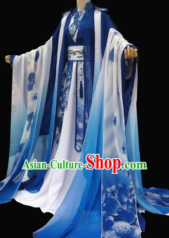 Blue Chinese Classical Fairy Costumes Complete Set