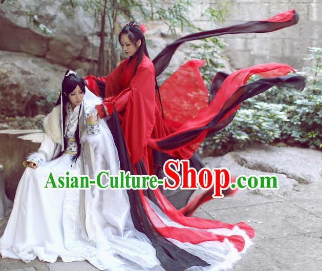 Top Chinese Beauty Swordswoman Costumes Theater and Reenactment Costumes and Headgear Complete Set for Women