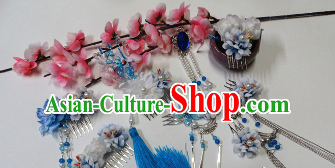 Blue Chinese Classical Fairy Headwear Crowns Hats Headpiece Hair Accessories Jewelry Set