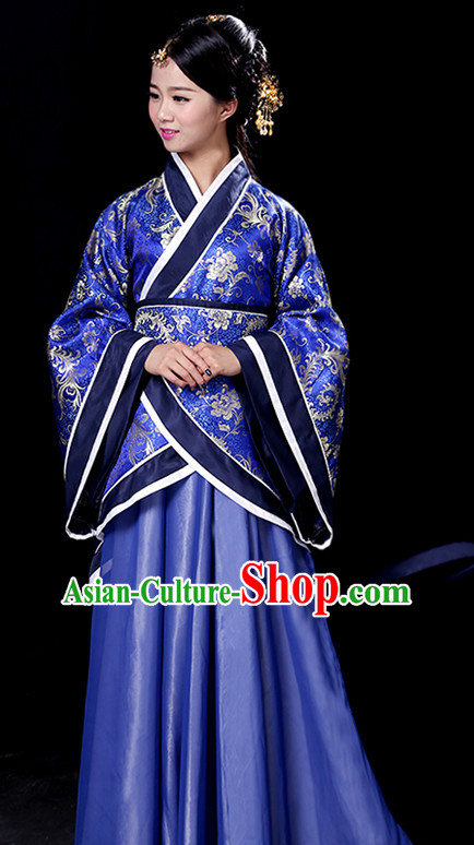 Chinese Han Dynasty Women Hanfu Clothing and Hair Ornaments Complete Set