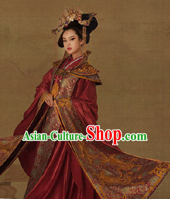 Traditional Chinese Women Empress Clothing Imperial Princess Wedding Dresses National Costume and Hair Ornaments Complete Set