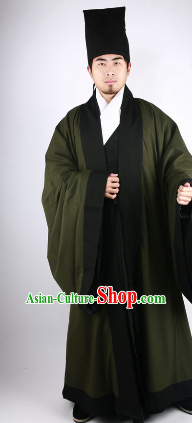 Chinese Scholar Ming Dynasty Han Fu Costumes Men Clothing Male Costume and Hat Complete Set