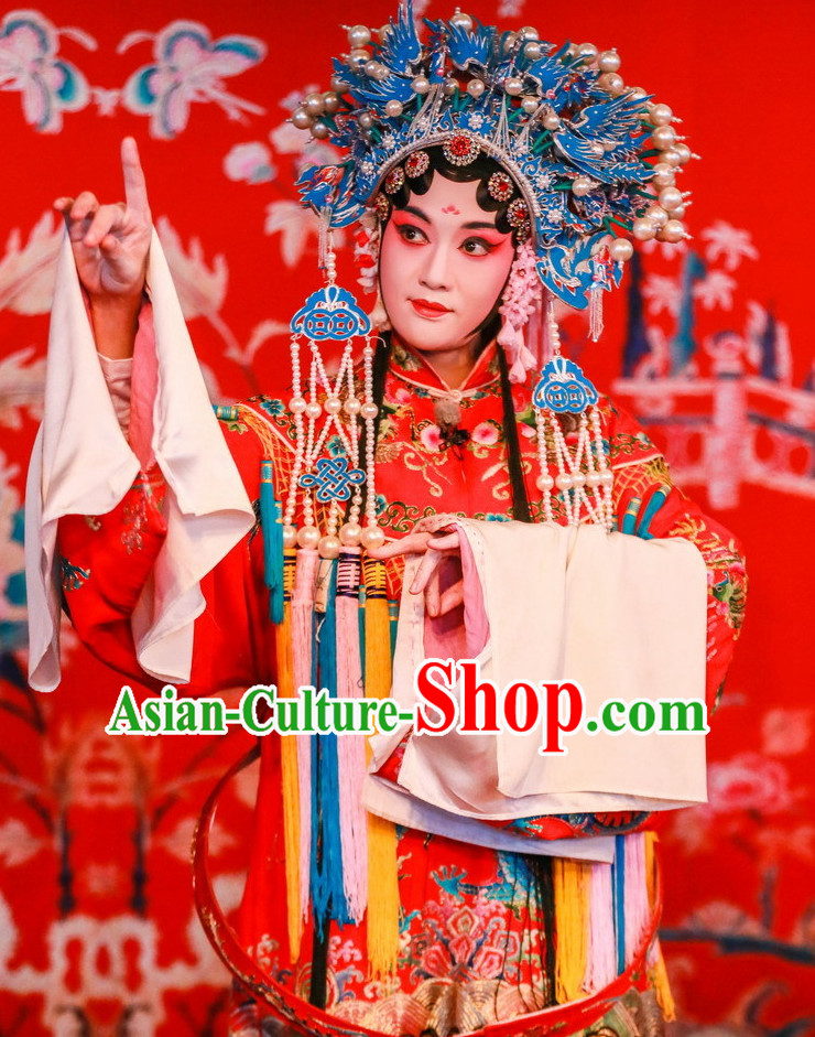 Chinese Beijing Opera Princess Wedding Phoenix Robe and Phoenix Coronet Complete Set for Women