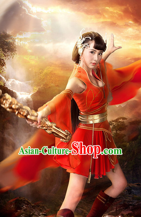Chinese Ancient Swordswoman Superheroine Costumes and Hair Ornaments Complete Set