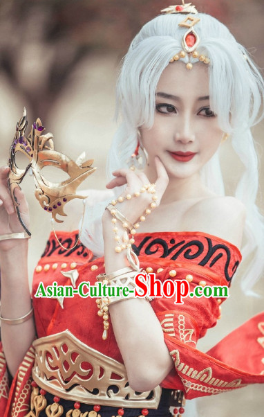 Chinese Ancient White Long Wigs