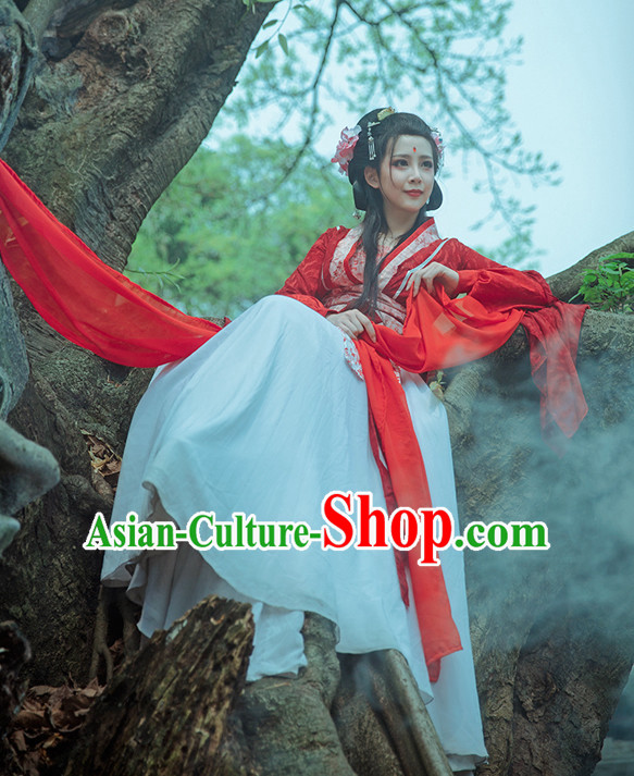 Red Chinese Hanfu Robe Clothing Handmade Bjd Dress Opera Costume Drama Costumes Complete Set