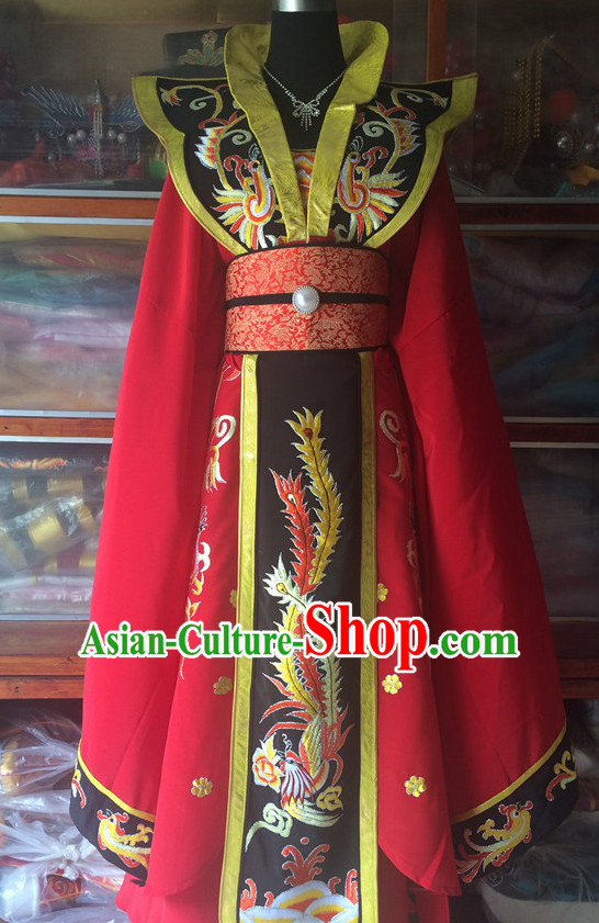 Red Long Sleeves China Beijing Opera Women Princess Phoenix Costume Embroidered Robe Stage Costumes Complete Set