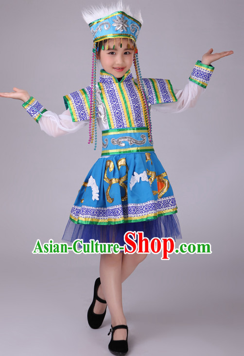 Chinese Mongolian Kids Minority Dance Dress China Fan Dance Costume Ribbon Dance Costumes Folk Dance Suit