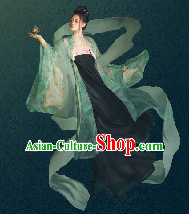 Chinese Traditional Tang Dynasty Royal Stage Hanfu Hanbok Kimono Feitian Costume Dresses Costume Ancient Fairy Garment Complete Set