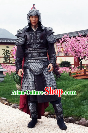 Chinese Traditional Men Body Armor Stage Hanfu Costume Dresses Costume Ancient Garment and Headpieces Complete Set