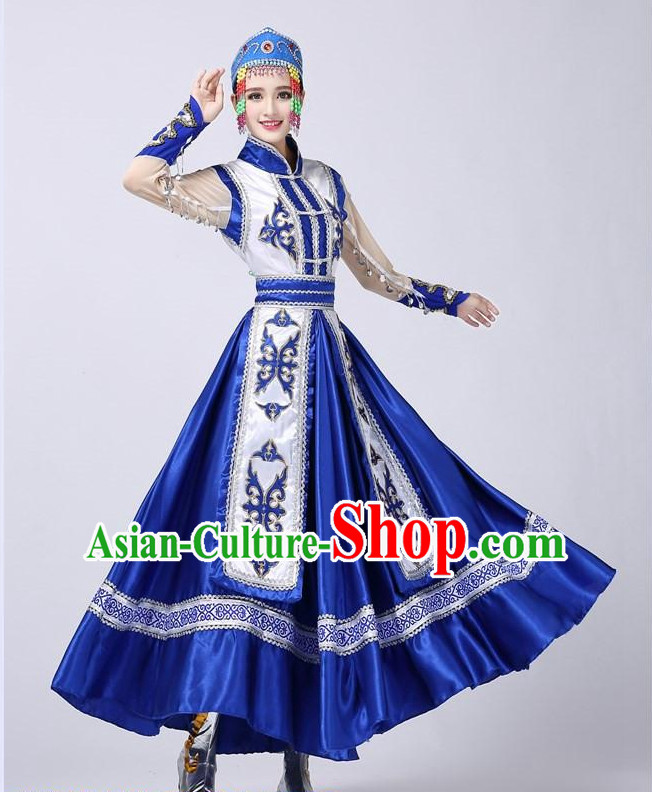 Chinese Folk Mongolian Dance Costumes and Hat Complete Set for Women