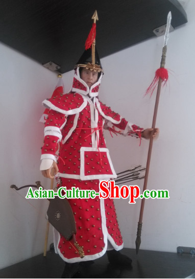 Red Chinese Qing Dynasty General White Armor Hanfu Dress Gown Costumes Ancient Costume Clothing Complete Set