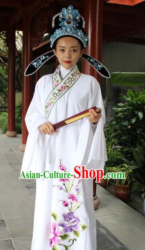 Chinese Scholar Opera Stage Costume Embroidered Young Men Hanfu Dress Gown Costumes Ancient Costume Clothing Complete Set