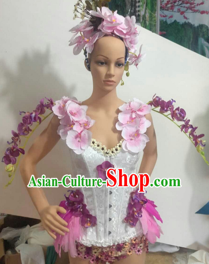 Parade Quality Peacock Feather Dance Costumes Popular Ostrich Feathers Fancy Costume Angel Wings Costume Complete Set