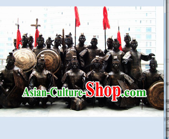 Chinese Ancient Terra Cotta Body Armor Costumes Dresses and Headpieces Complete Set for Men