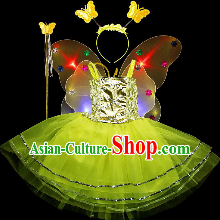 LED Lights Butterfly Dance Costumes Dancing Costume Complete Set for Kids Children Girls