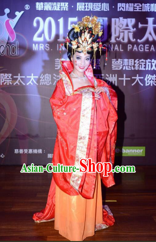 Ancient Chinese Empress Costumes Dancing Costume and Headpieces Complete Set for Kids Adults Girls Women