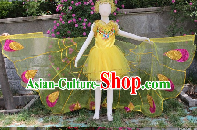 Stage Performance Butterfly Dance Costumes and Headwear Complete Set for Women Girls