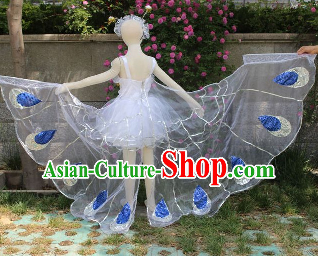 Stage Performance Butterfly Dance Costumes and Headwear Complete Set for Women Girls