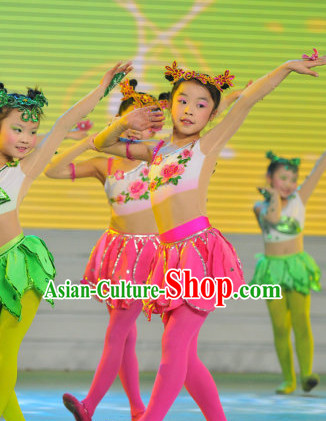 Chinese Stage Flower Dance Costume Dance Costumes Fan Dance Umbrella Ribbon Fans Dance Fan Water Sleeve Costume for Women or Children