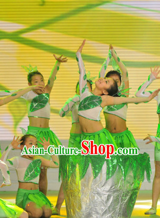 Chinese Stage Leaf Dance Costume Dance Costumes Fan Dance Umbrella Ribbon Fans Dance Fan Water Sleeve Costume for Women or Children