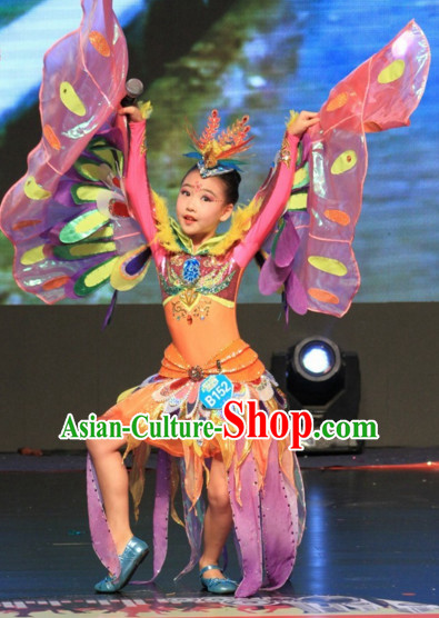 Chinese Stage Butterfly Dance Costume Dance Costumes Fan Dance Umbrella Ribbon Fans Dance Fan Water Sleeve Costume for Children Girls