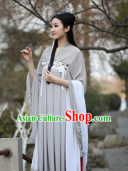 Ancient Chinese Women Dresses Grey Hanfu Girls China Classical Clothing Histroical Dress Traditional National Costume Complete Set