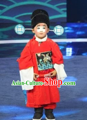 Ancient Chinese Children Opera Costumes Peking Opera Official Costume Historical Dress Traditional National Costume and Hat Complete Set