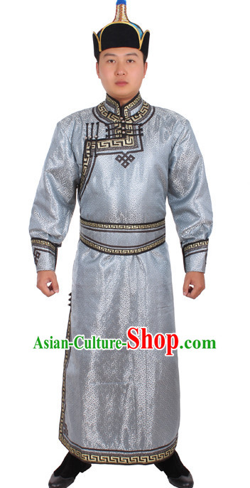 Mongolian Men Minority Mongol Mongolia Robe and Hat Complete Set