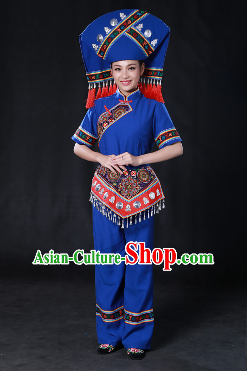 Chinese Zhuang Minority Women Dresses Ethnic Clothing Minority Dance Costume Minority Dress Complete Set for Women