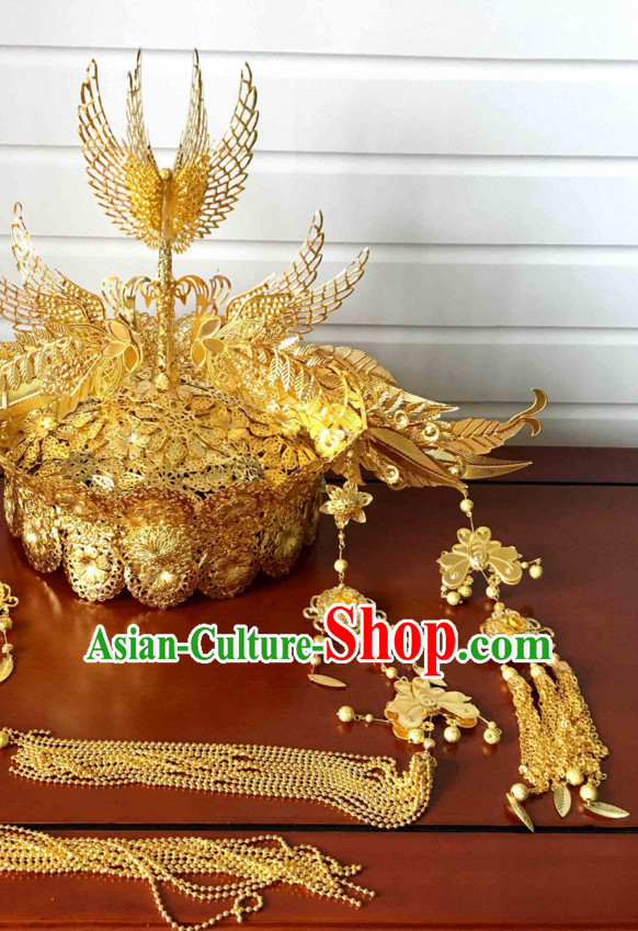 Chinese wig wedding hat emperor crown rings hair stick qing hat Chinese headdress hairpiece