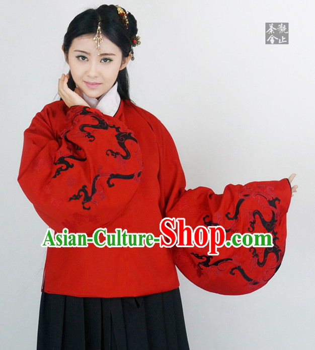 Ancient Chinese Ming Dynasty Beauty Hanfu Costumes and Hair Jewelry Complete Set for Women