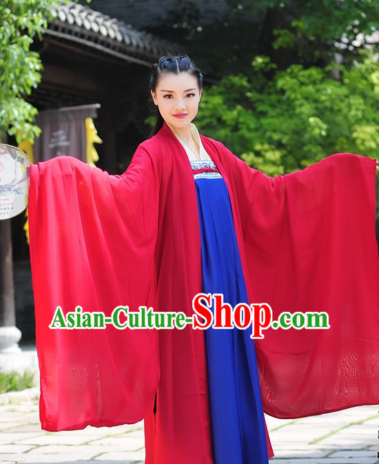 Red Blue Ancient Chinese Tang Dynasty Dresses Hanfu Wedding Clothing Hanbok Kimono Complete Set for Women