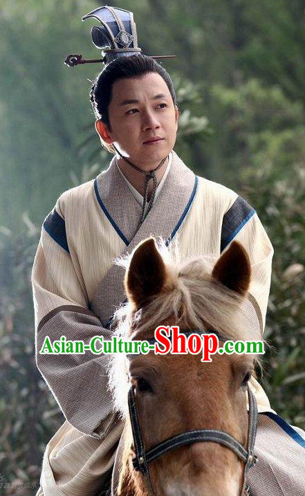 Ancient Chinese Aristocrat Clothing and Coronet Headwear Complete Set for Men