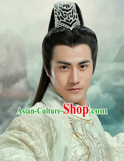 Ancient Chinese Superhero Knight Hair Hat Wig Hair Accessories Headpiece Headdress for Men