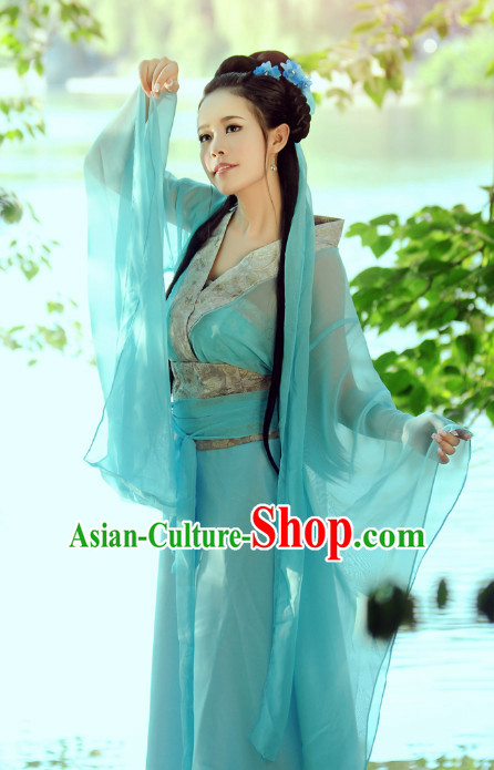 Chinese Classical Beauty Hanfu Clothes Costumes Clothing and Headpieces Complete Set for Women