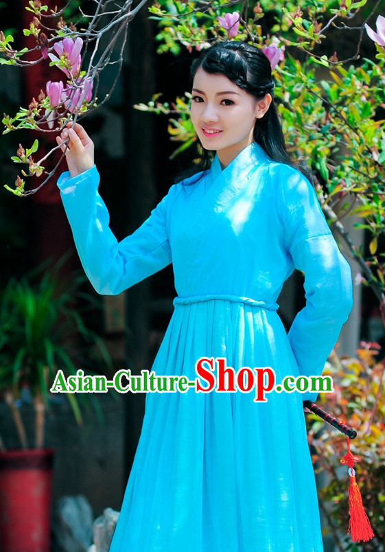 Blue Traditional Chinese Stage Hanfu Costume Opera Historical Dress Complete Set for Women Girls