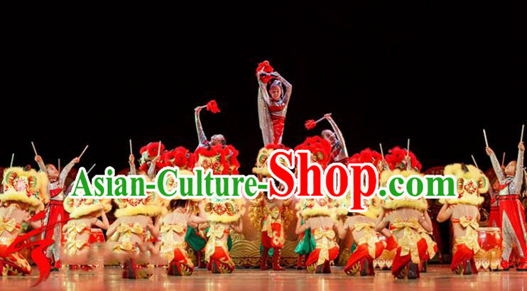 Traditional Chinese Yangge, Children Fan Dancing Wholesale Costume, Folk Dance Yangko Drum Dance Costume, Traditional Chinese Nationality Drums Dancewear for Kids