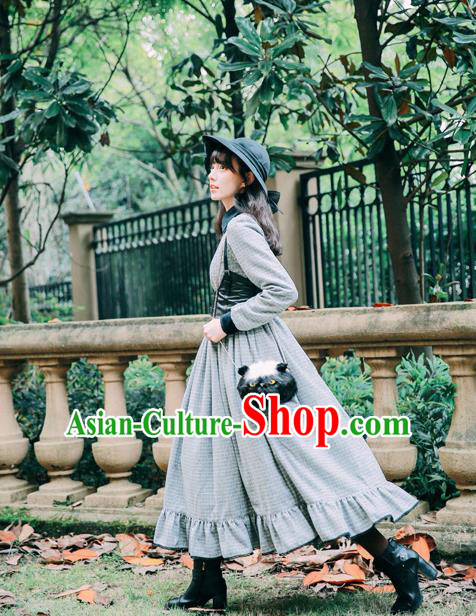 Traditional Classic Women Clothing, Traditional Classic Woolen Long Skirt, British Restoring Ancient Wool One-piece Dress for Women