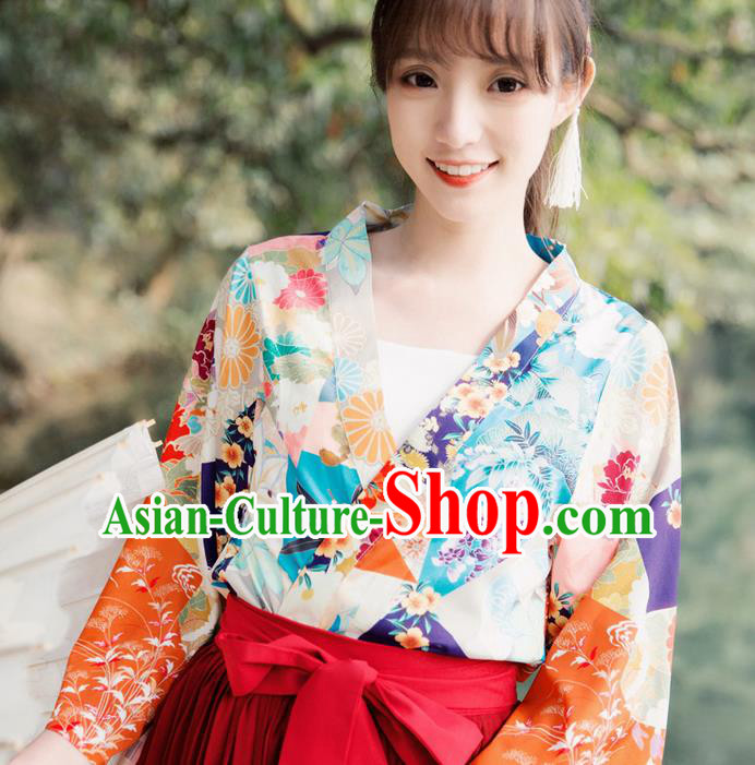 Traditional Japanese Restoring Ancient Kimono Costume Haori Short Smock, China Kimono Modified Tassel Short Cardigan for Women