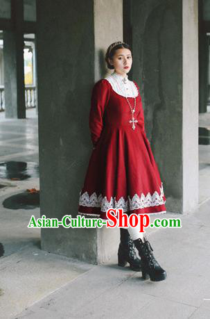 Traditional Classic Elegant Women Costume Palace Woolen Bead One-Piece Dress, Restoring Ancient Princess Royal Long Dress for Women