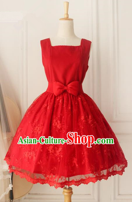 Traditional Classic Elegant Women Costume Woolen One-Piece Dress, Restoring Ancient Princess Wool Lace Red Jumper Skirt for Women