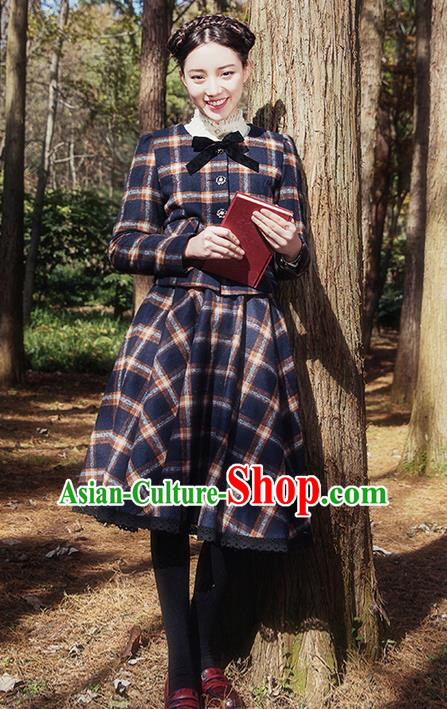 Traditional Classic Elegant Women Costume Complete Set Woolen Jacket and Bust Skirt, Restoring Ancient Wool Coat and Skirt for Women