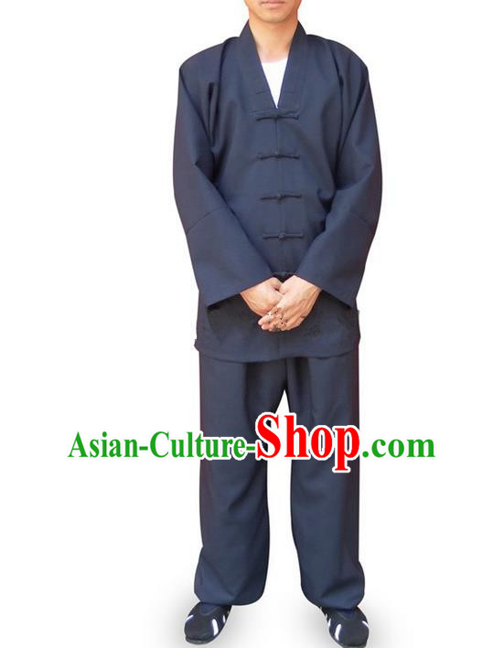Traditional Chinese Wudang Uniform Taoist Uniform Linen Priest Frock Kungfu Kung Fu Clothing Clothes Pants Slant Opening Shirt Supplies Wu Gong Outfits, Chinese Tang Suit Wushu Clothing Tai Chi Suits Uniforms for Men