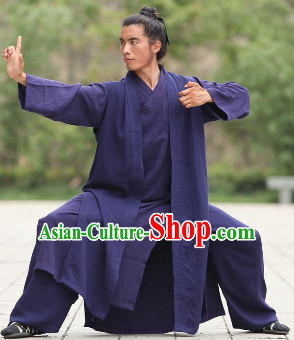 Traditional Chinese Wudang Uniform Taoist Uniform Linen Slant Opening Priest Frock Complete Set Kungfu Kung Fu Clothing Clothes Pants Slant Opening Shirt Supplies Wu Gong Outfits, Chinese Tang Suit Wushu Clothing Tai Chi Suits Uniforms for Men