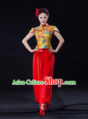 Traditional Chinese Classical Ink Painting Yangko Dance Dress, Yangge Fan Dancing Costume, Folk Dance Yangko Costume for Women