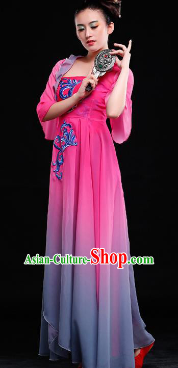 Traditional Chinese Classical Yangko Gradient Dance Dress, Yangge Fan Dancing Costume Suits, Folk Dance Yangko Costume for Women