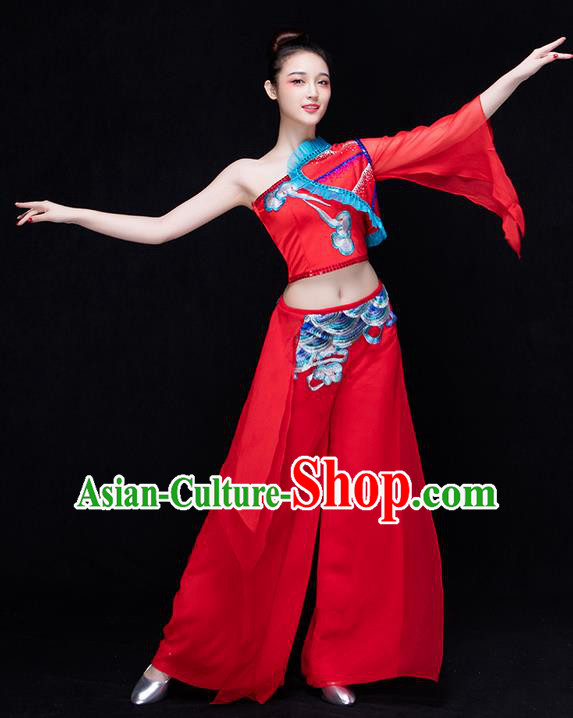 Traditional Chinese Classical Yangko Water-Sleeve Dance Dress, Yangge Fan Dancing Costume Umbrella Dance Suits, Folk Dance Yangko Costume for Women