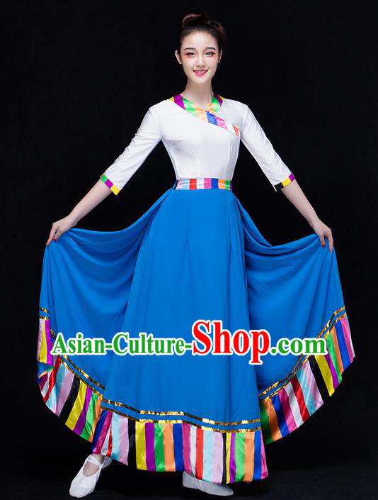 Traditional Chinese Zang Nationality Dancing Costume, Folk Dance Ethnic Costume, Chinese Tibetan Minority Nationality Dancing Costume for Women